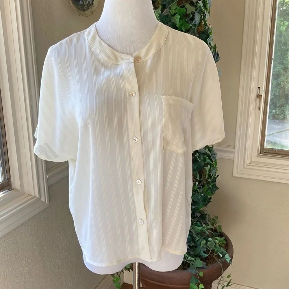 NWT Lulus Sheer Striped Cream Button Down Blouse Size S